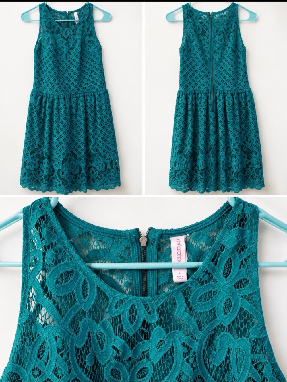Xhilaration Teal Lace Fit & Flare Dress Size L